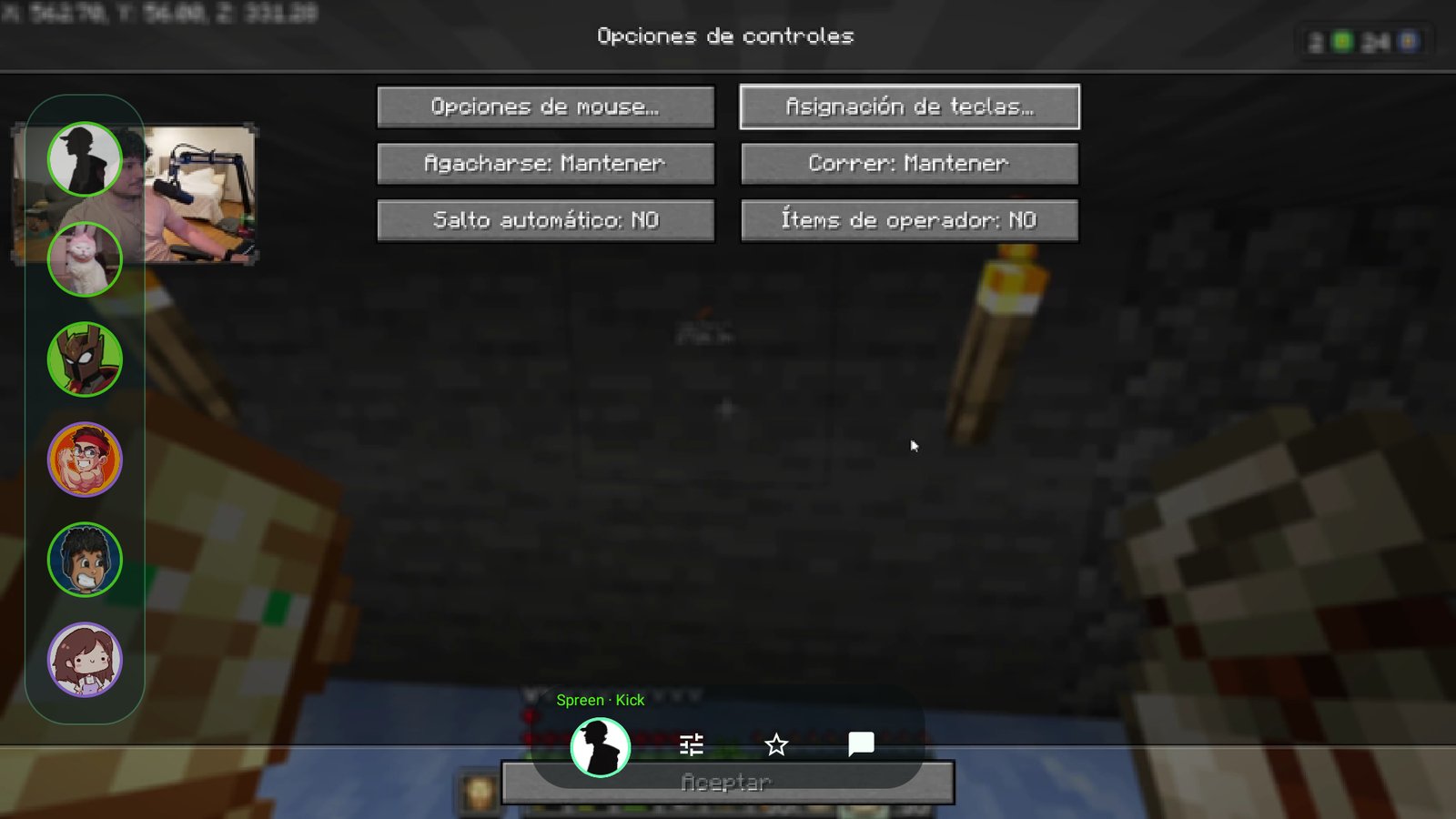 Reproductor de DuoX TV con Spreen, el panel de directos a la izquierda y la barra de controles