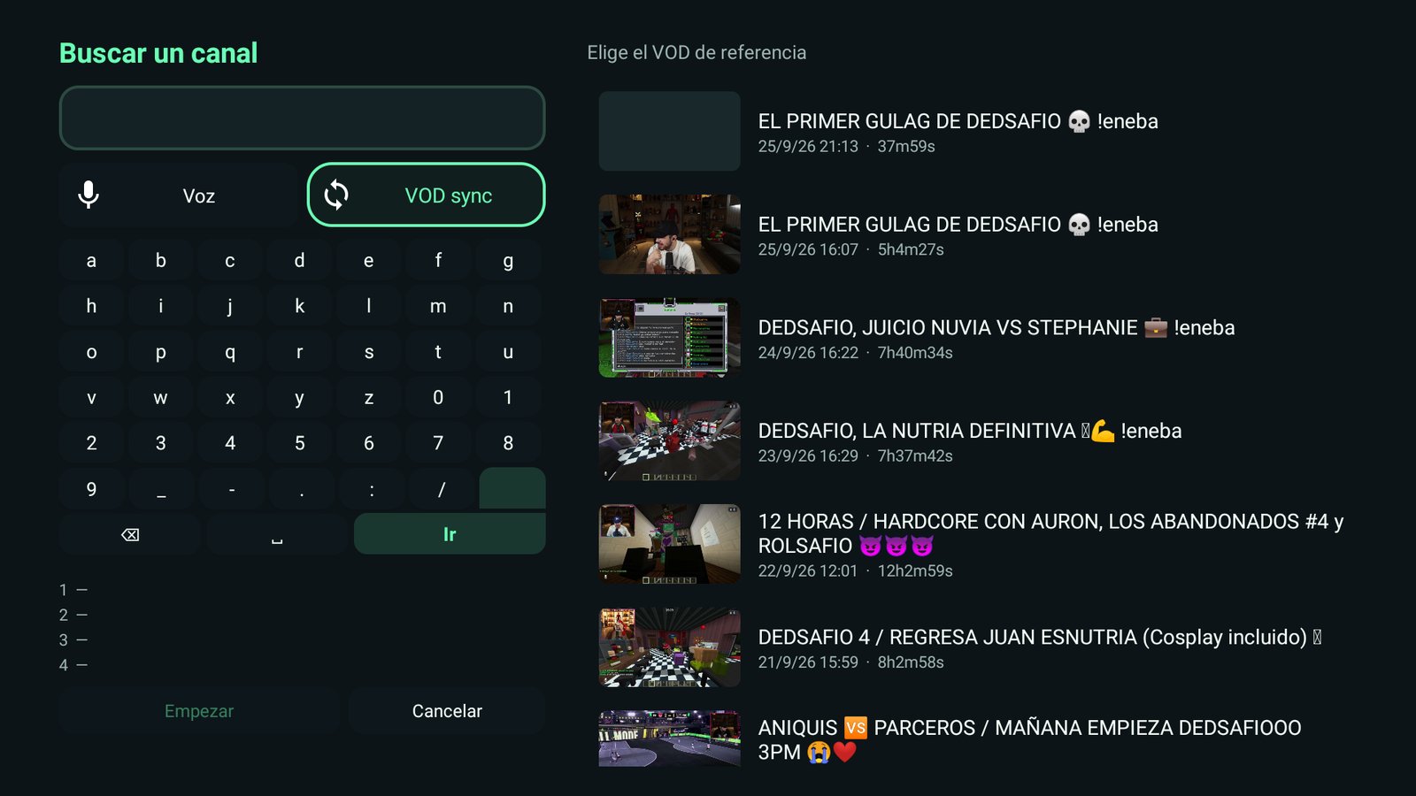 VOD sugeridos según JuanSGuarnizo en VODSYNC