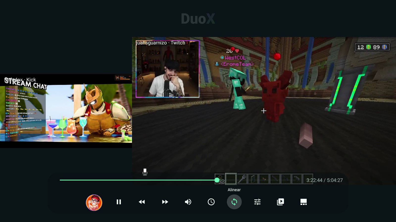 VODSYNC de DuoX TV con VOD de JuanSGuarnizo y Farfadox y controles de alineación